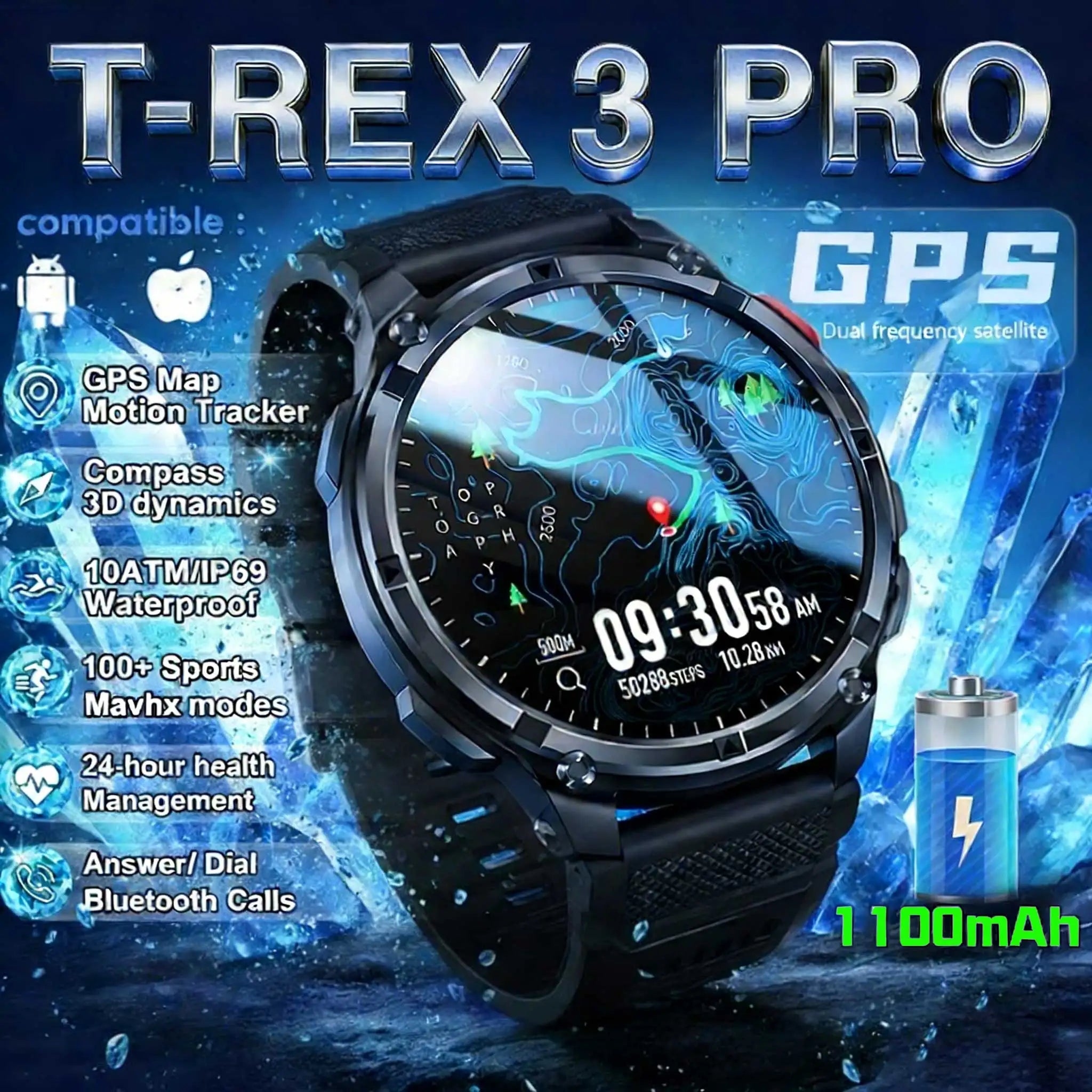 Rugged GPS Smart Watch For Men – 10ATM Waterproof